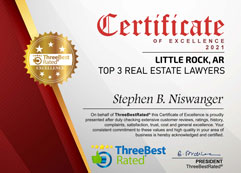 Certificate Of Excellence 2021 | Little Rock, AR Top 3 Real Estate Lawyers | Stephen B. Niswanger | Three Best Rated